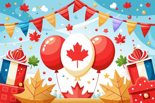 Vector festive canada day celebration with balloons and banners