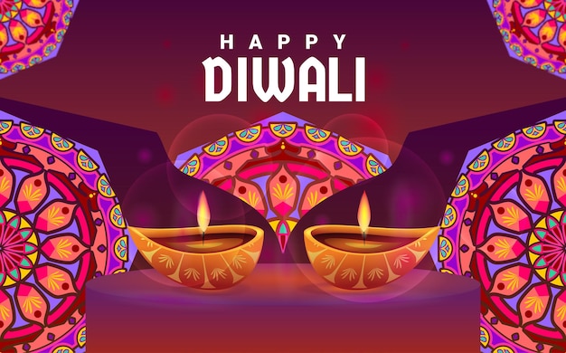 Festive celebration banner for diwali festival full of bright color mandala