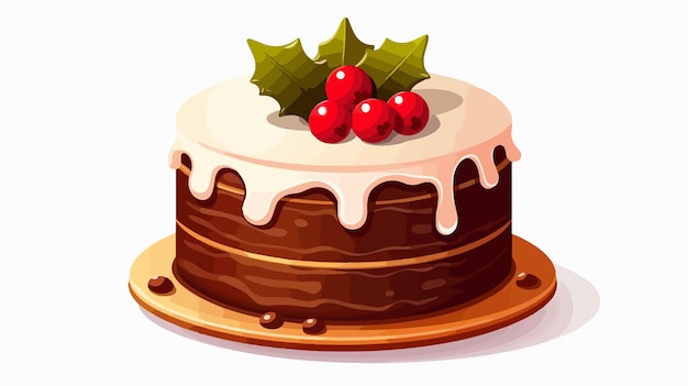 Festive Chocolate Christmas Cake Cartoon Illustration