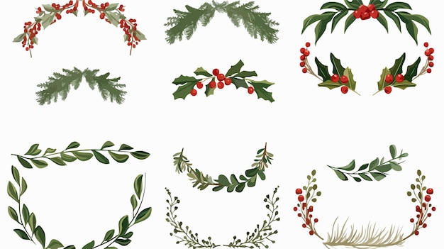 Vector festive christmas botanical frame with seeds and branches