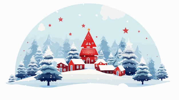 Festive Christmas Card Illustration in Flat Vector Design on White Background