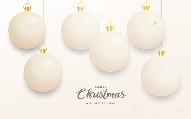 Festive Christmas decoration White and gold christmas balls for website social networks