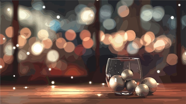 Vector festive christmas decorations on wooden table closeup