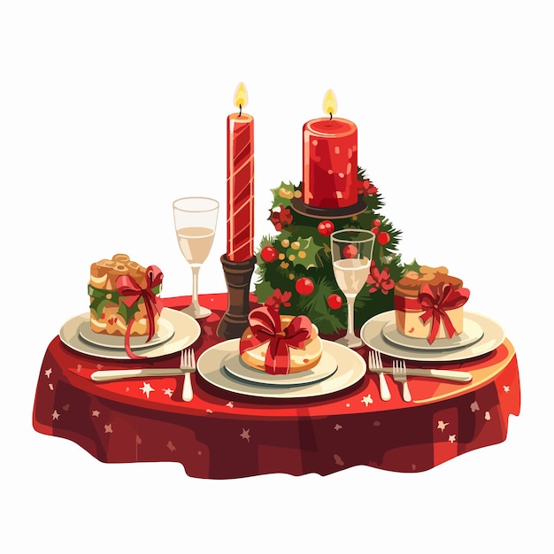 Vector festive christmas dining table for holiday dinner