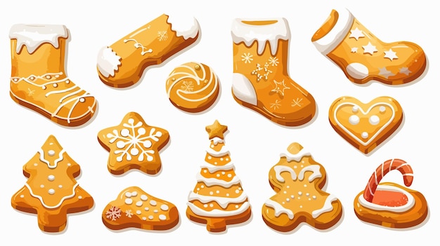 Vector festive christmas gingerbread cookies decoration with icing