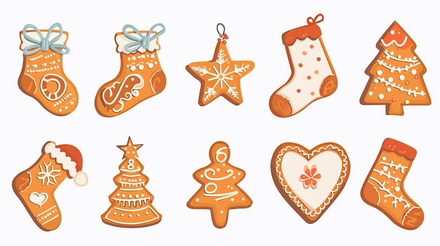 Vector festive christmas gingerbread cookies decoration with icing