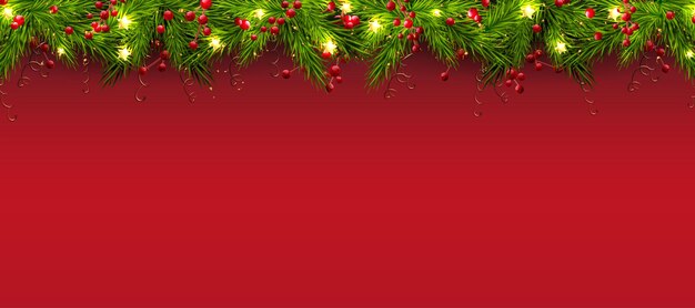 Festive Christmas illustration with Christmas tree garland on red background