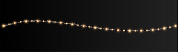 Festive Christmas light gold garlands PNG. Decor element for postcards, invitations, backgrounds.