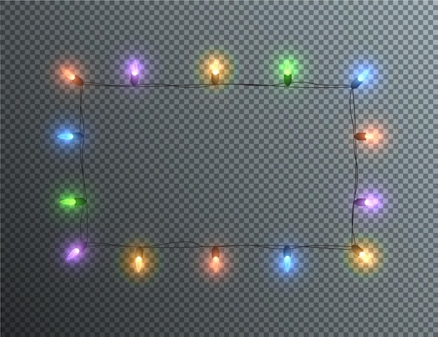 Festive Christmas light multicolored png garlands . Decor element for postcards, invitation.