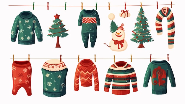 Vector festive christmas ornaments and clothes set illustration