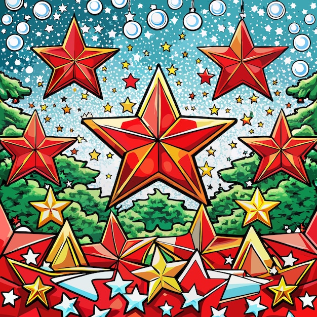 Festive Christmas Red Stars on White Background EPS