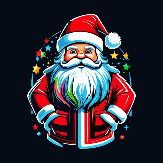 Vector festive christmas santa tee bold colors black background