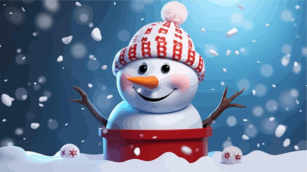 Vector festive christmas snowman with silver bucket on head