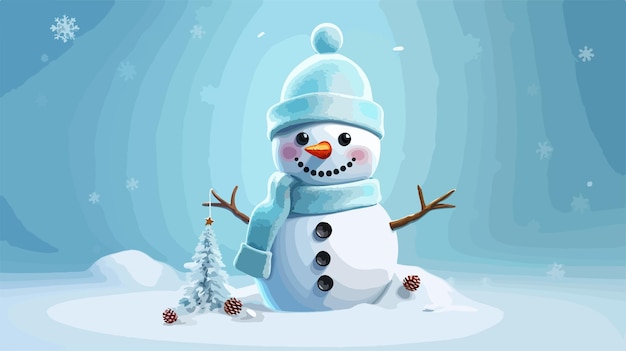 Vector festive christmas snowman with silver bucket on head