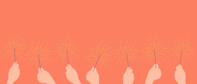 Festive Christmas sparklers decoration lighting element Holiday background with more hands