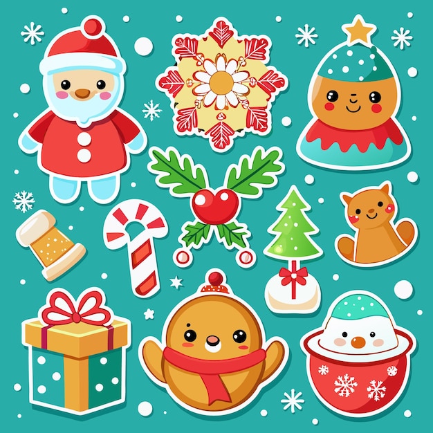 Festive Christmas Stickers with Santa Snowman and Gingerbread People