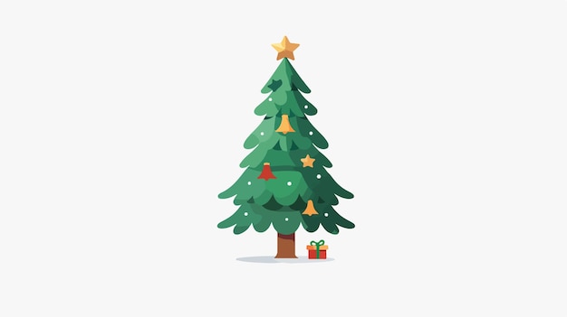 Festive Christmas Tree Flat Vector Isolated on White Background