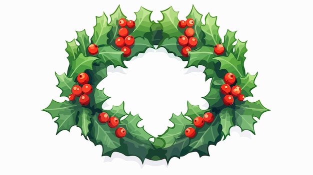 Festive Christmas Wreath with Holly Cartoon Vector Illustration