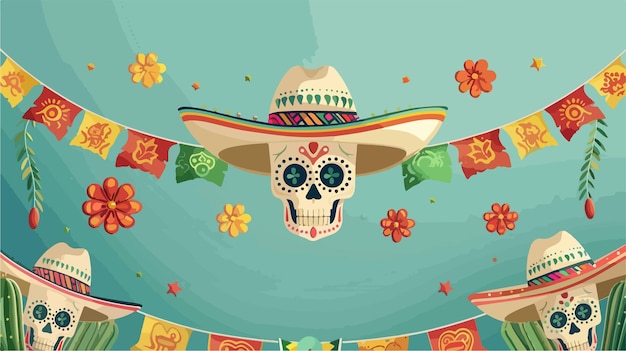 Festive Cinco de Mayo Poster with Colorful Garlands and Vector Illustration