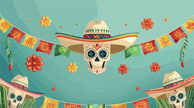 Vector festive cinco de mayo poster with colorful garlands and vector illustration