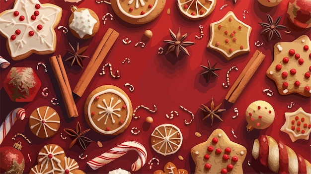 Festive Composition of Tasty Christmas Cookies and Spices