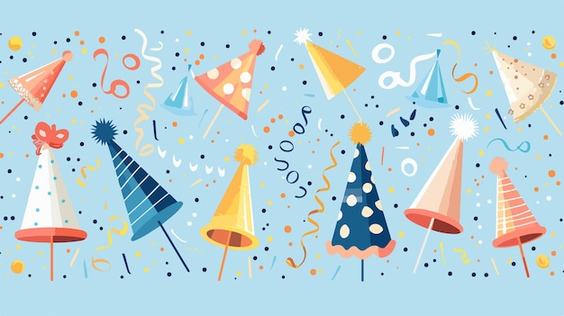 Festive Composition with Party Hats and Whistles on Pale Blue Background