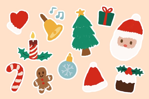 Festive cute christmas clipart sticker elements collection.