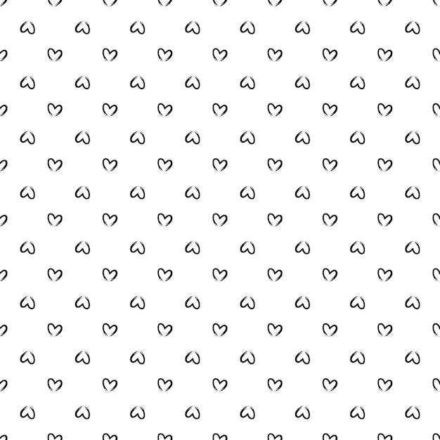 Festive decoration for Valentine Day. Cute simple line print. Seamless black and white pattern with hand drawn hearts. Vector flat illustration for wrapping paper, textile and design