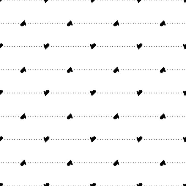 Festive decoration for Valentine Day. Cute simple line print. Seamless black and white pattern with hand drawn hearts. Vector flat illustration for wrapping paper, textile and design