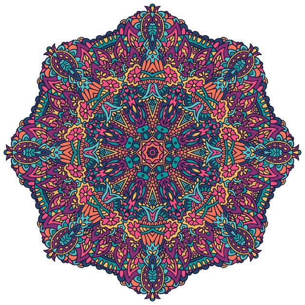 Festive ethnic indian colorful mandala Geometric ornamental fantasy boho magic design Vector medallion print