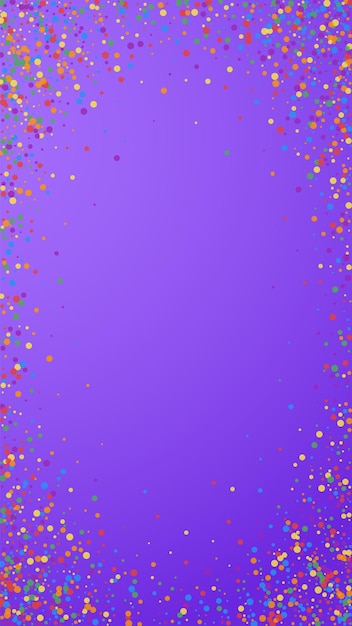 Festive exceptional confetti. Celebration stars. Joyous confetti on violet background. Favorable festive overlay template. Vertical vector background.