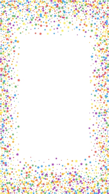 Vector festive exceptional confetti. celebration stars. rainbow bright stars on white background. graceful festive overlay template. vertical vector background.