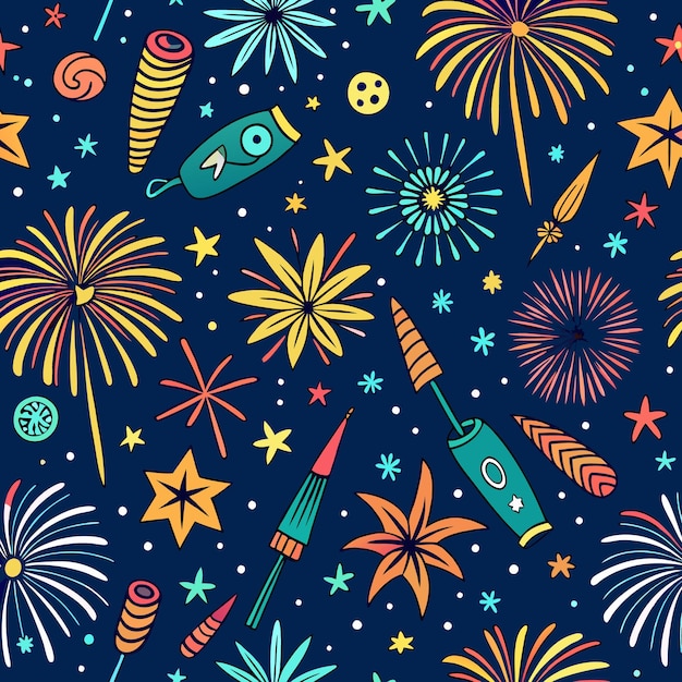 Vector festive fireworks pattern colorful celebration and explosive designs illustration