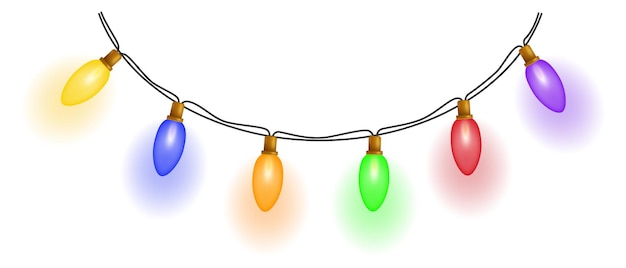 Festive garland. Bright glowing garland of multicolored light bulbs on a white background. Vector