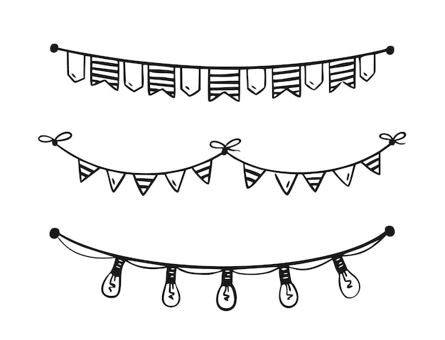 Festive garland painted in doodle style isolated on white background Vector for birthday