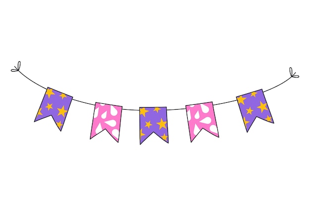 Festive Garland purple and pink for the birthday. Bunting for party, birthday, carnival and event. V