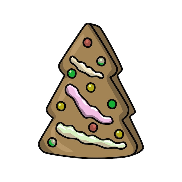 Festive gingerbread cookies with colored sugar glaze in the shape of a Christmas tree Vector cartoon