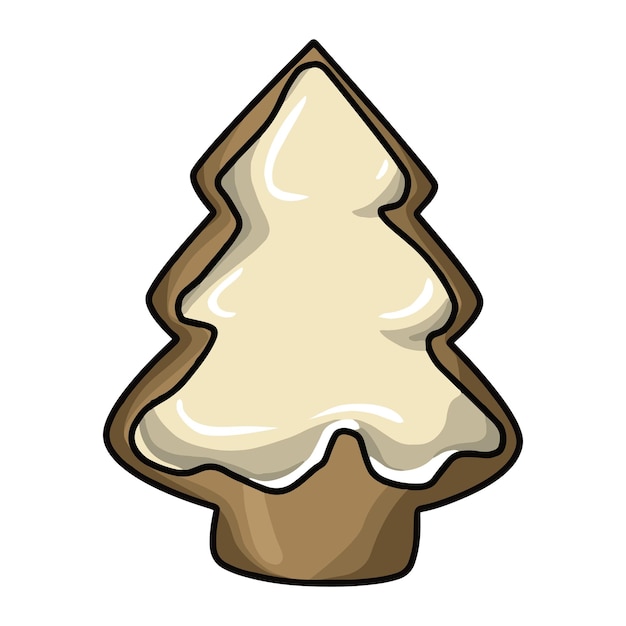 Festive gingerbread with white glaze in the shape of a fir tree Vector cartoon