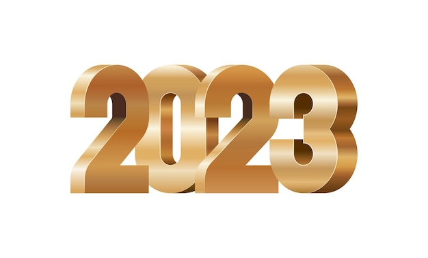 Festive glossy realistic golden 3D numbers 2023 for holiday new year greeting card graphic design