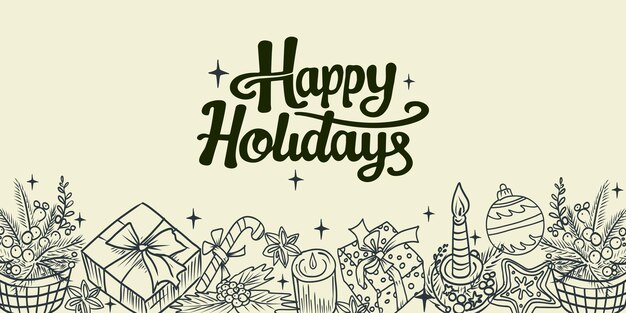 Vector festive handdrawn vector illustration with holiday elements for winter celebrations