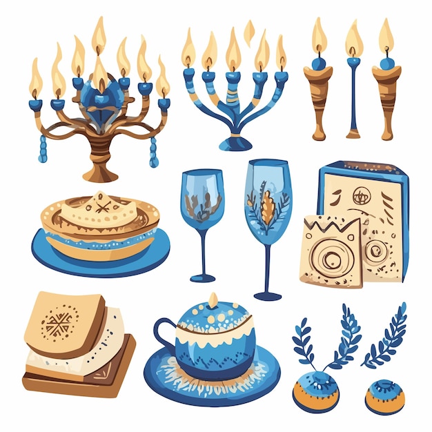 Festive Hanukkah Illustrations Menorah Dreidel and Jewish Symbols for Holiday Celebrations