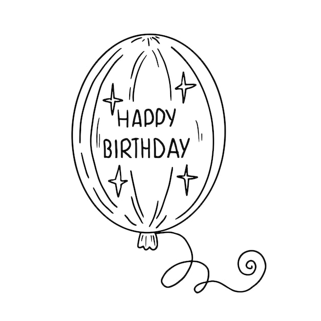 Festive Happy Birthday balloon on white background Vector hand drawn illustration in doodle style