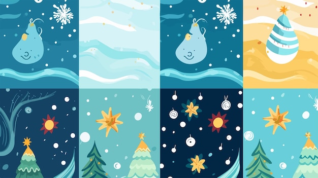 Vector festive holiday and seasonal patterns in 2d flat cartoon style