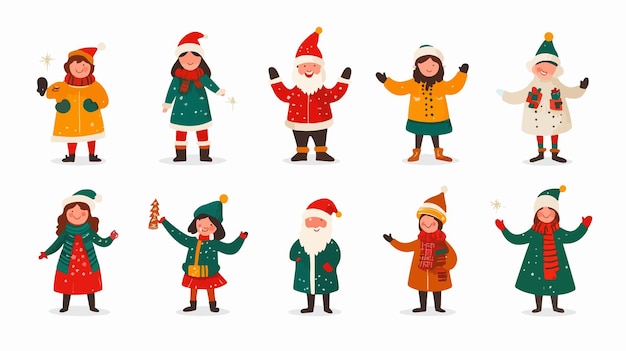 Vector festive holiday vector illustration of cheerful christmas people celebrating together