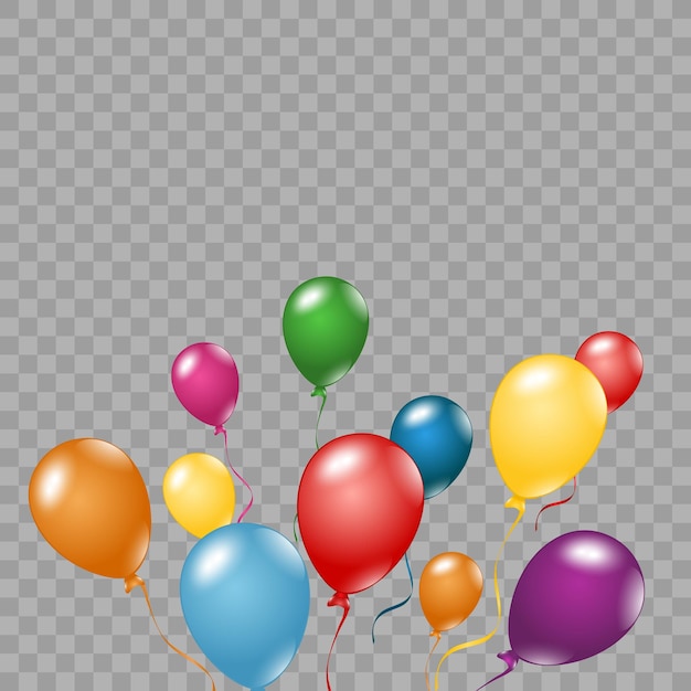 Festive illustration Colored festive Balloons isolated on transparent background Party popper