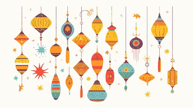 Vector festive illustration of hanging kandil for diwali and holi celebrations