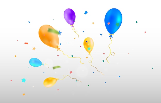 A festive illustration with balloons and falling candies