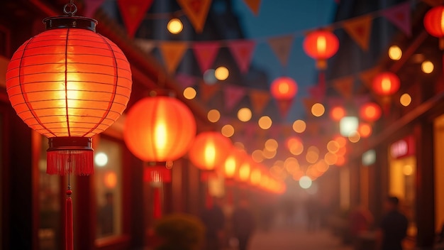 Vector festive lanterns and bunting at night