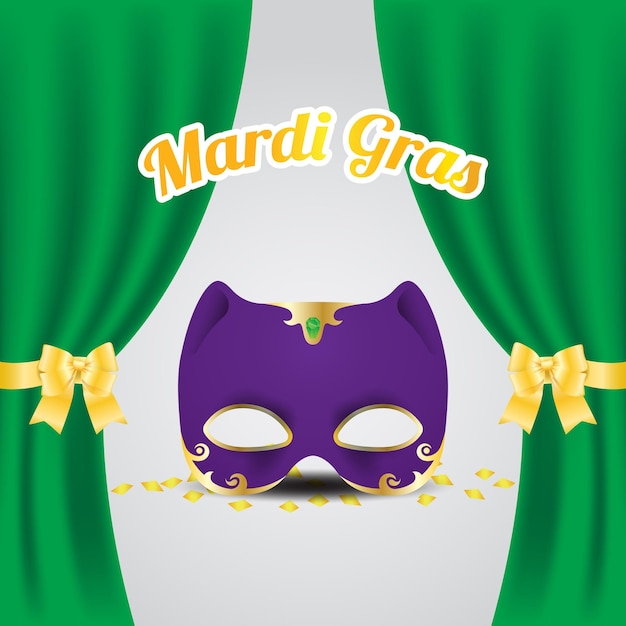 Festive mardi gras background greeting card. Carnival holiday celebration with mask decoration.