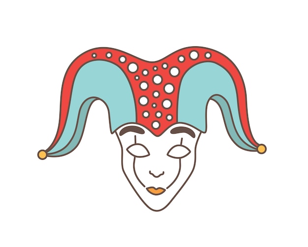 Vector festive mask of jester, harlequin, trickster, buffoon or droll isolated on white